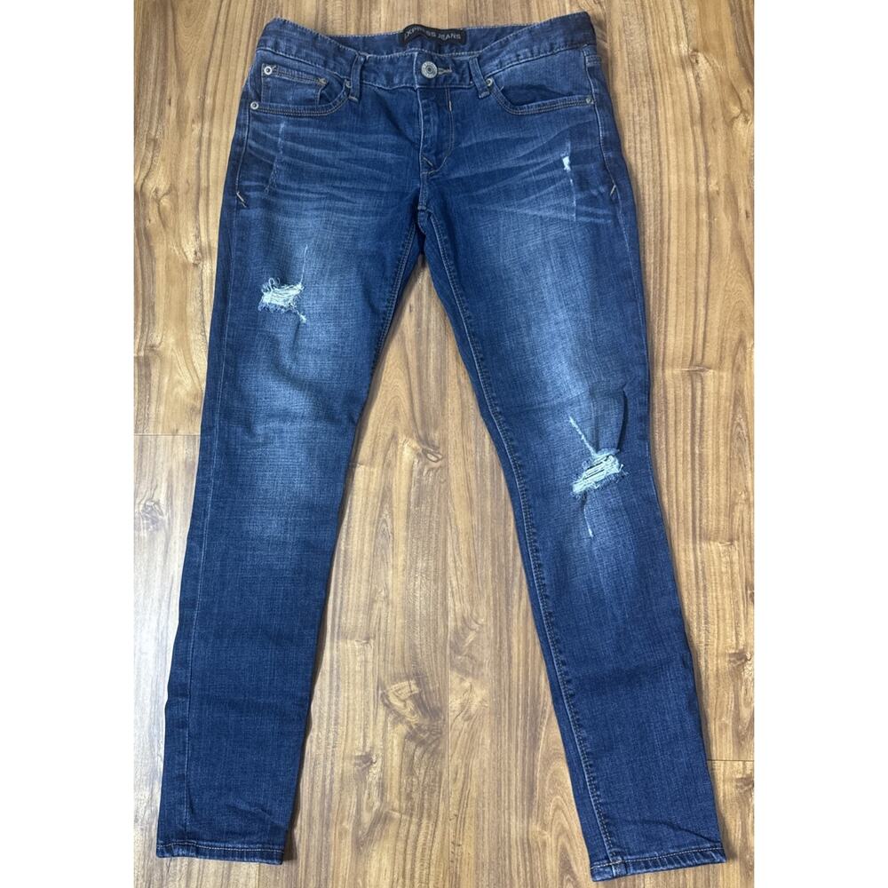 Express Skinny Jeans Low Rise Legging‎ Size 4 Short Blue Distressed Performance